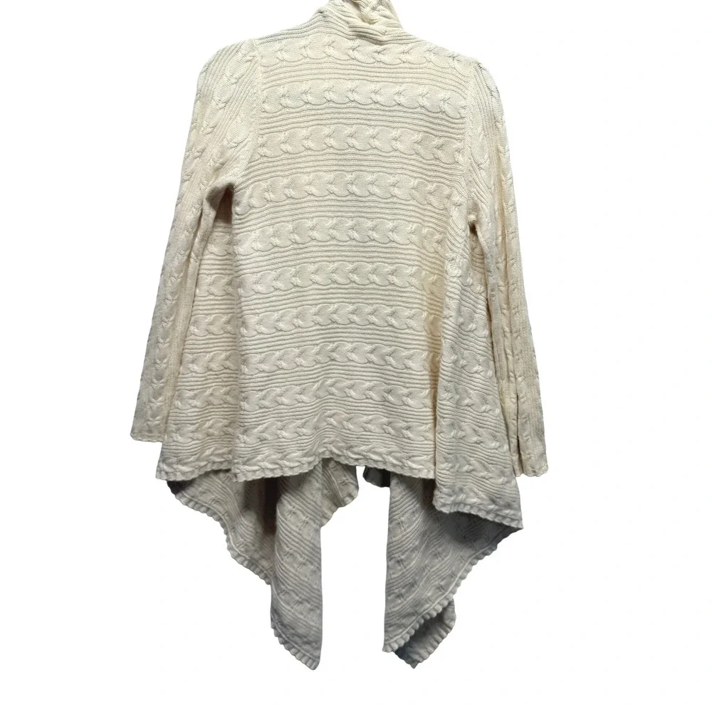 Sigrid Olsen Womens Cream Cable Knit Open Front Draped Asymmetrical Cardigan S